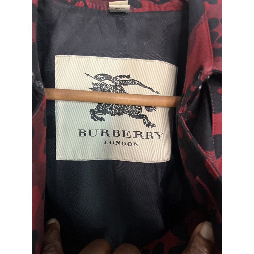 Burberry London Peacoat Double Breasted Cotton Red Black Camouflage 10 Luxury - Picture 6 of 16